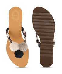 Women Black/Silver Thong Cut Casual Sandals