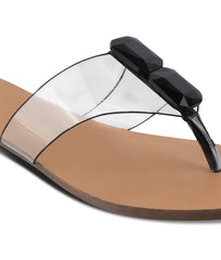 Women Black Thong Cut Casual Sandals
