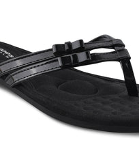 Women Black Thong Cut Casual Sandals