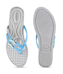Women Blue Thong Cut Casual Sandals
