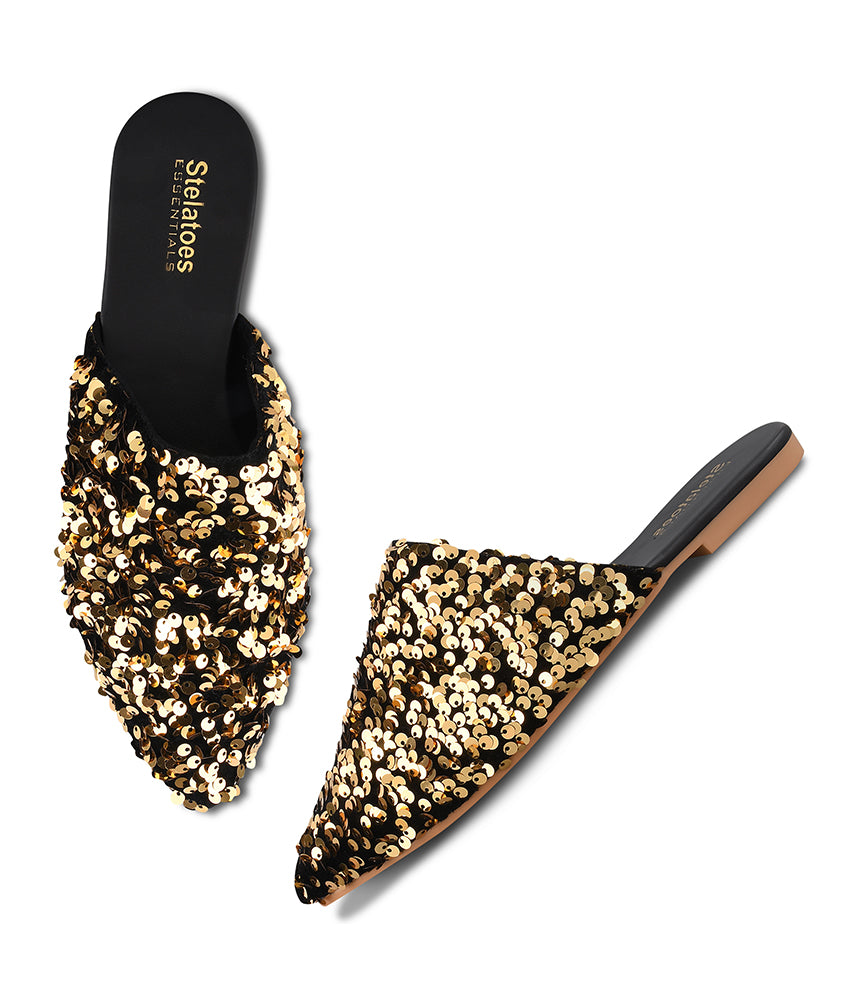 Women Gold Party Mules