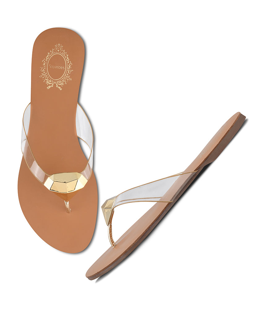 Women Gold Thong Cut Casual Sandals