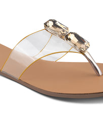 Women Gold Thong Cut Casual Sandals